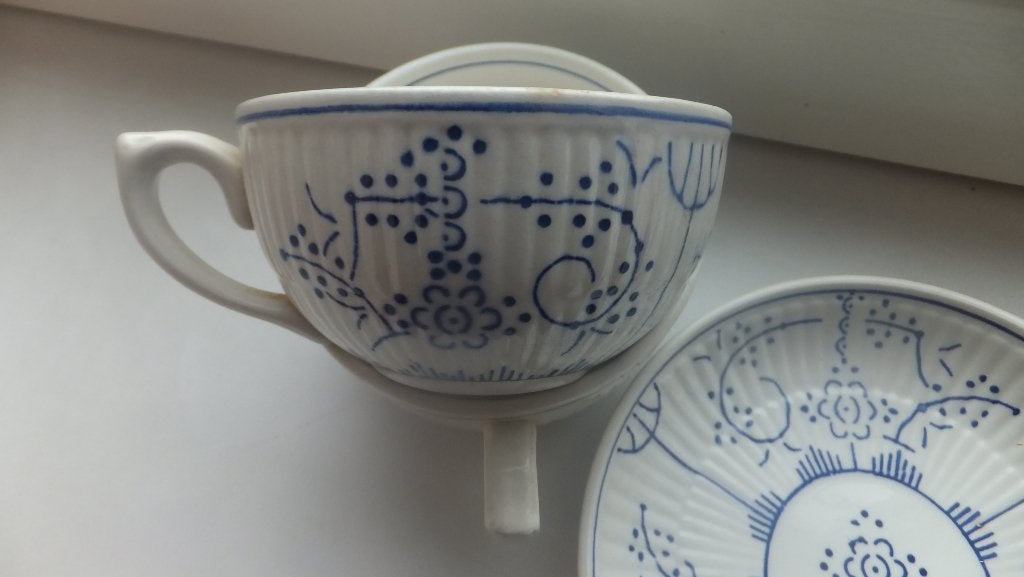 2 Tasses et 2 soucoupes Boch La Louvière (Copenhague), Antiquités & Art, Enlèvement