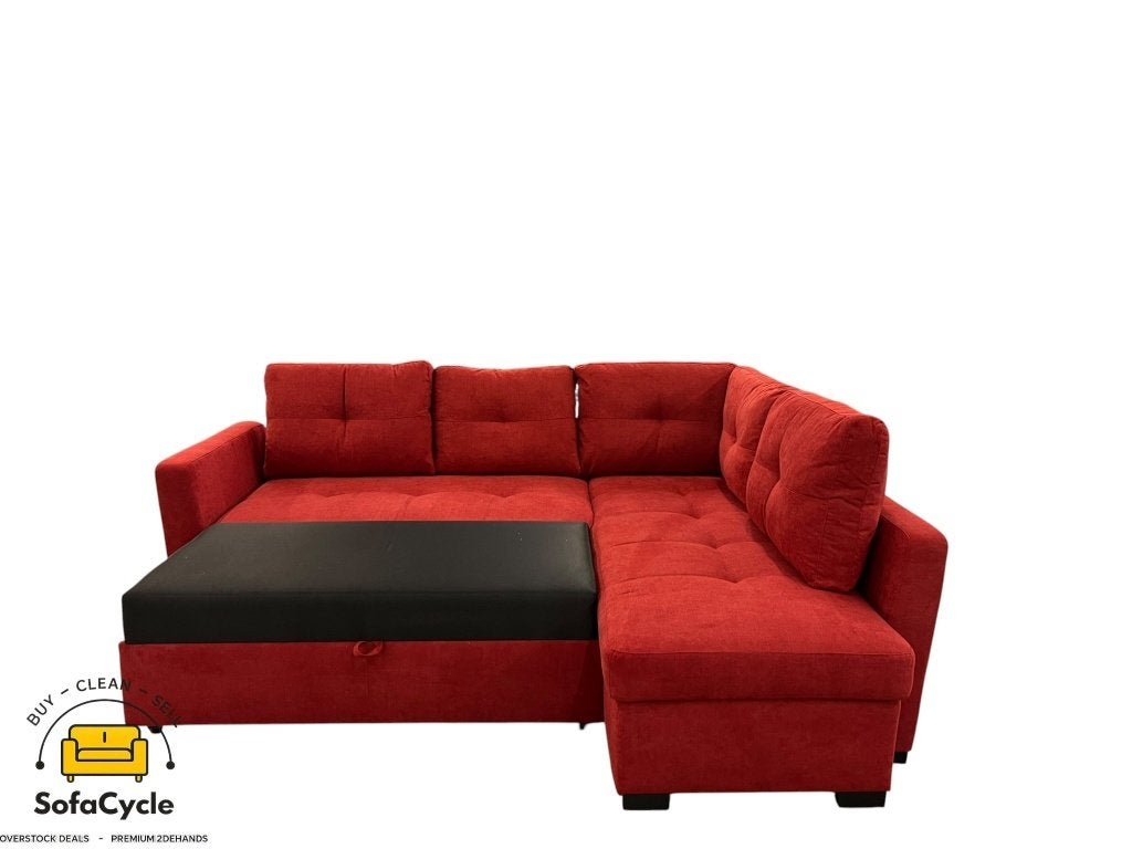 Ruime hoekzetel rood met slaapfunctie, hoek L/R, Nieuw, Stof, Zonnestraat 223-229, 9600 Ronse, België, Info@sofacycle.be