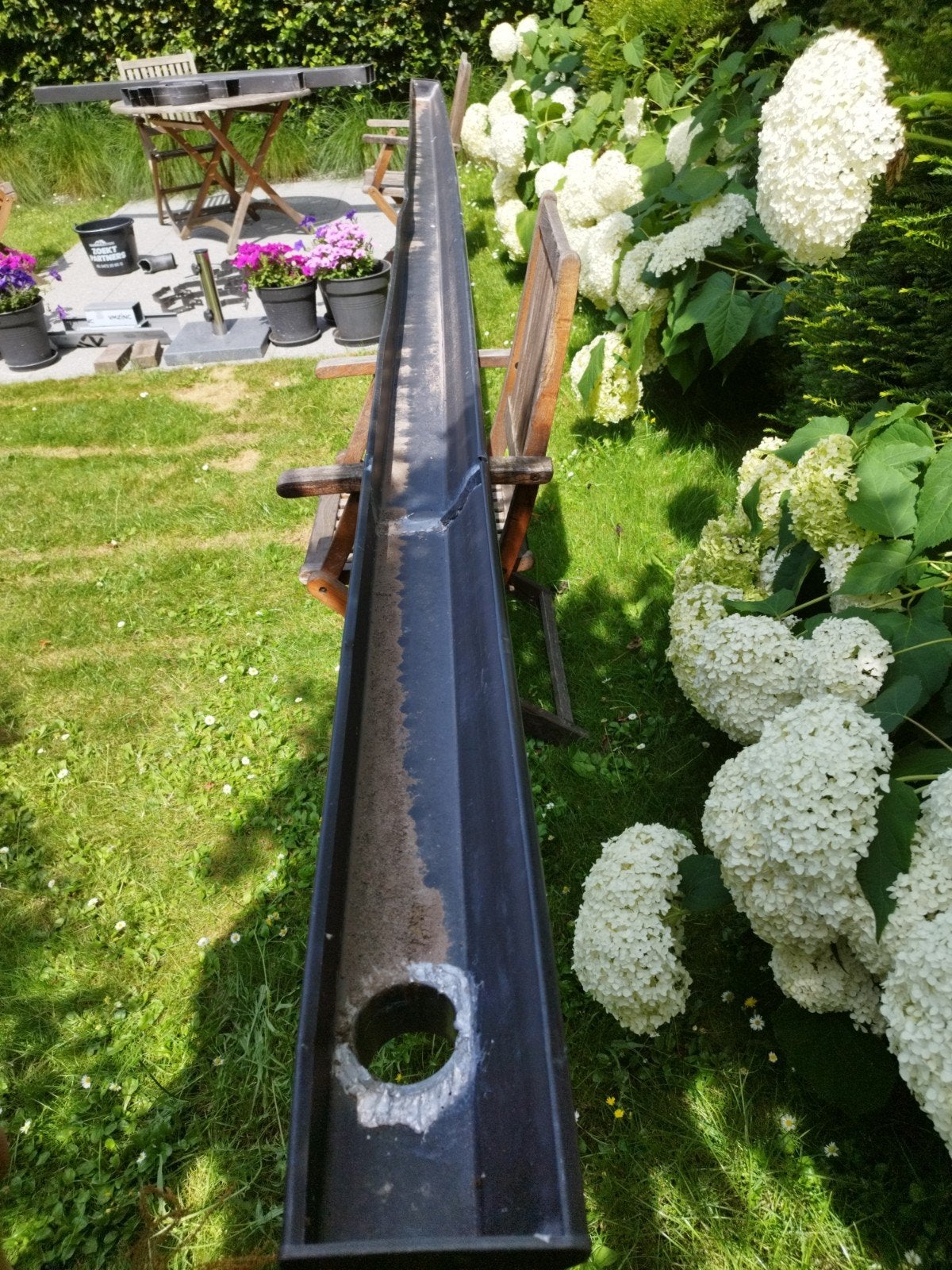 Gouttière de 5,5 m, tuyaux de descente, coudes, crochets, zi, Bricolage & Construction, Enlèvement, Zinc, Gouttière