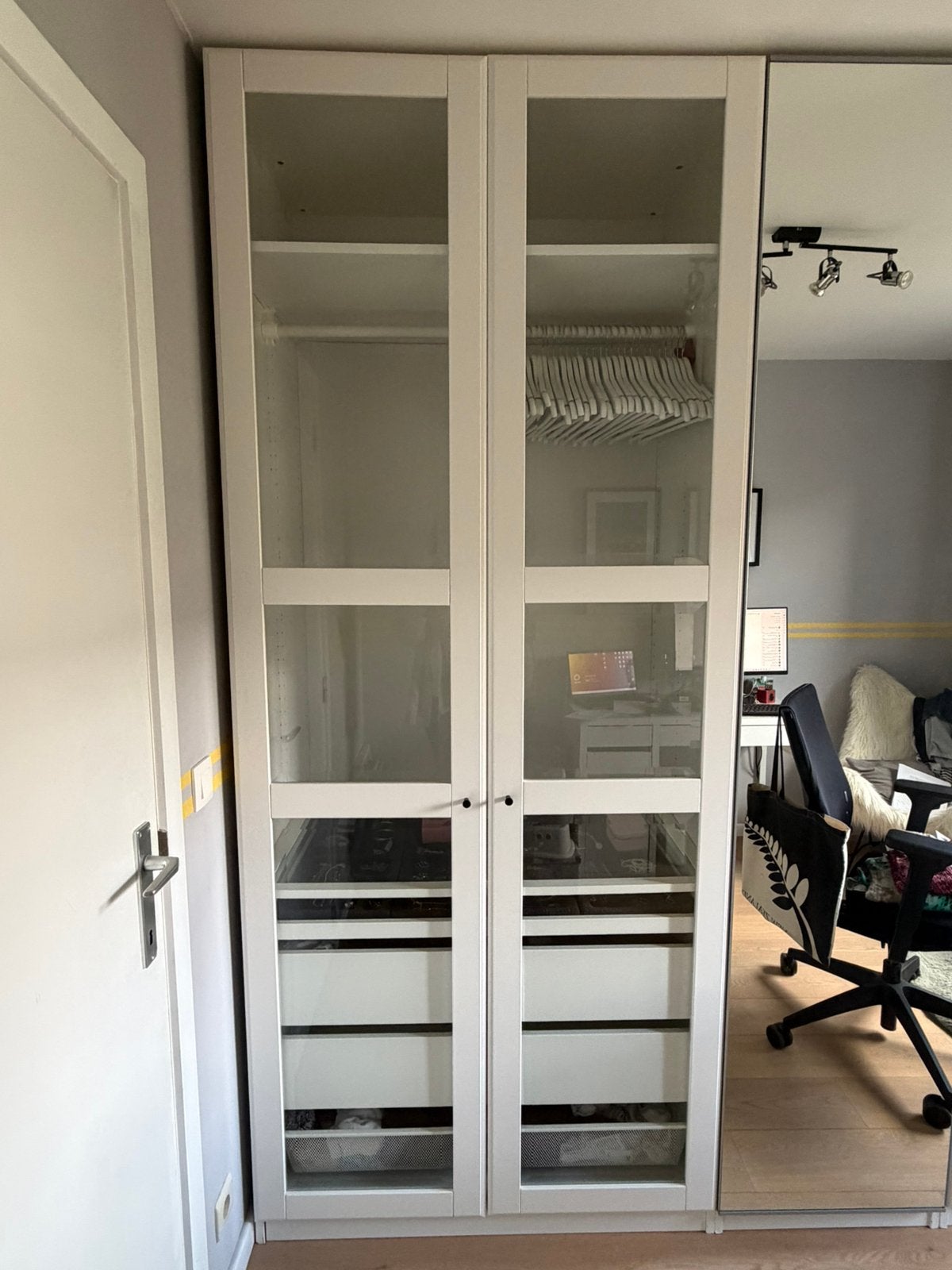 2 portes vitrées pour garde robe Pax 2m36, Maison & Meubles, Avec porte(s), Pax, Comme neuf, Enlèvement