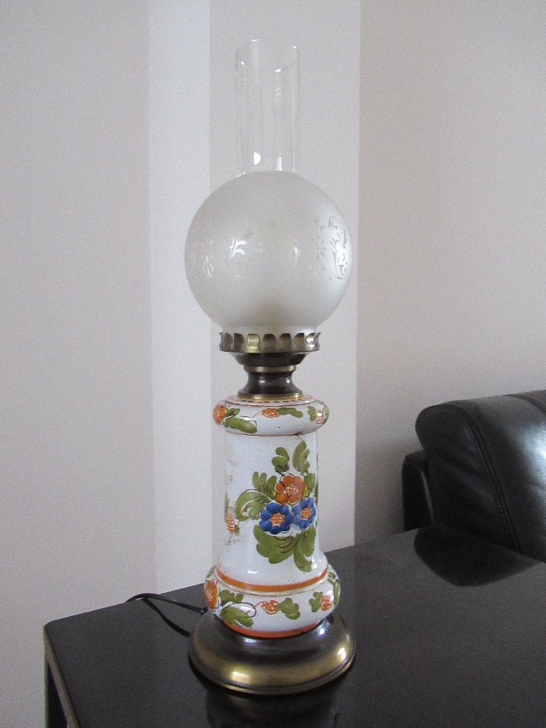 lamp-tafellamp-keramiek-geëtste globe-FRANCE-VINTAGE, Enlèvement ou Envoi