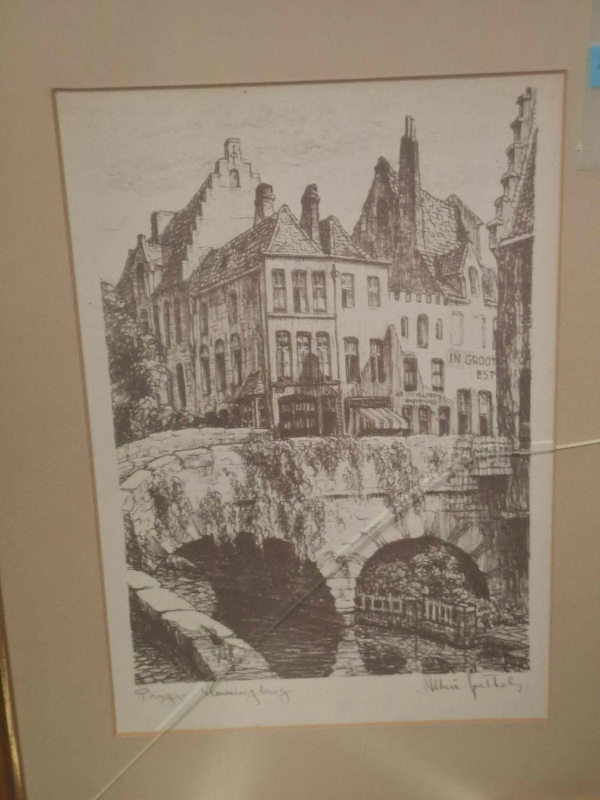 tekening uit brugge, Antiek en Kunst, Kunst | Tekeningen en Fotografie, Ophalen, Tekening