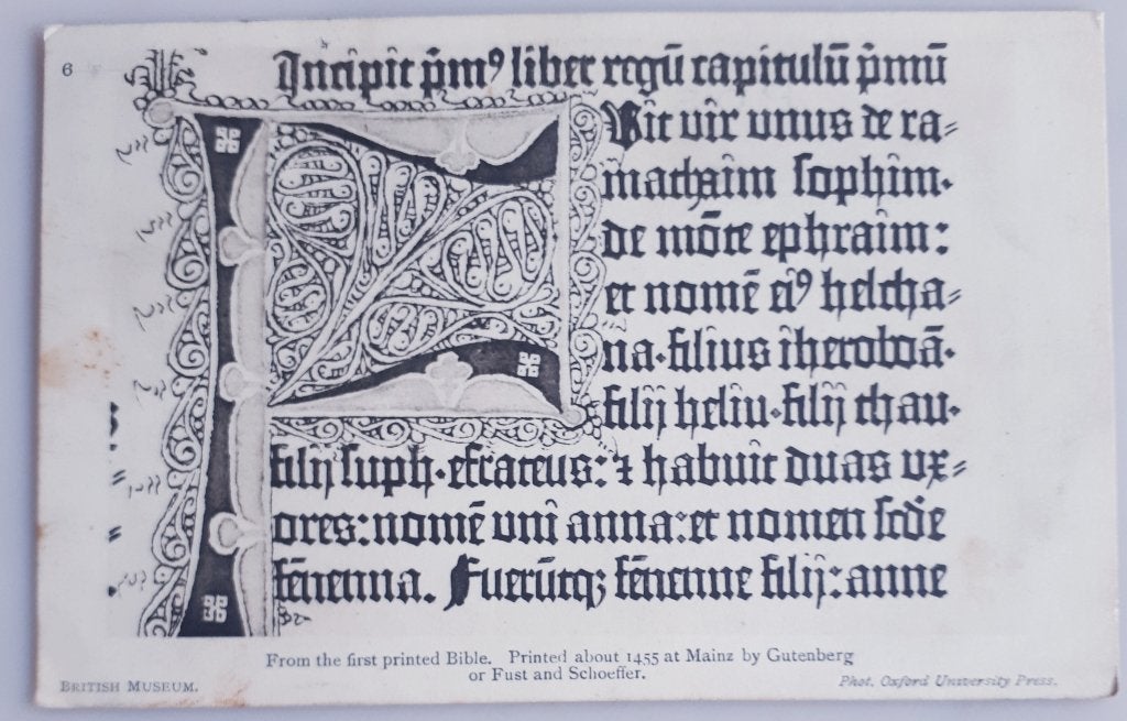 CP ancienne 1913 :De la BIBLE GUTENBERG Brit.Museum Ref.E120, Enlèvement ou Envoi, Avant 1920, Affranchie, Politique et Histoire