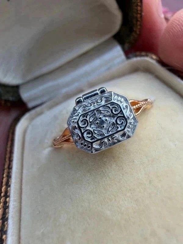 Art Deco Vergiftigingsring – Verguld 925 Sterling Zilver, Ophalen of Verzenden, Zilver, Zilver