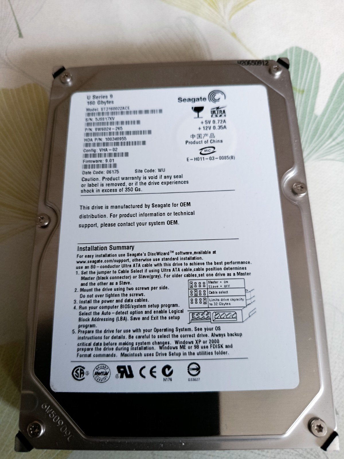 Seagate HDD 160 GB IDE, Computers en Software, Intern, HDD, Ophalen of Verzenden, Zo goed als nieuw