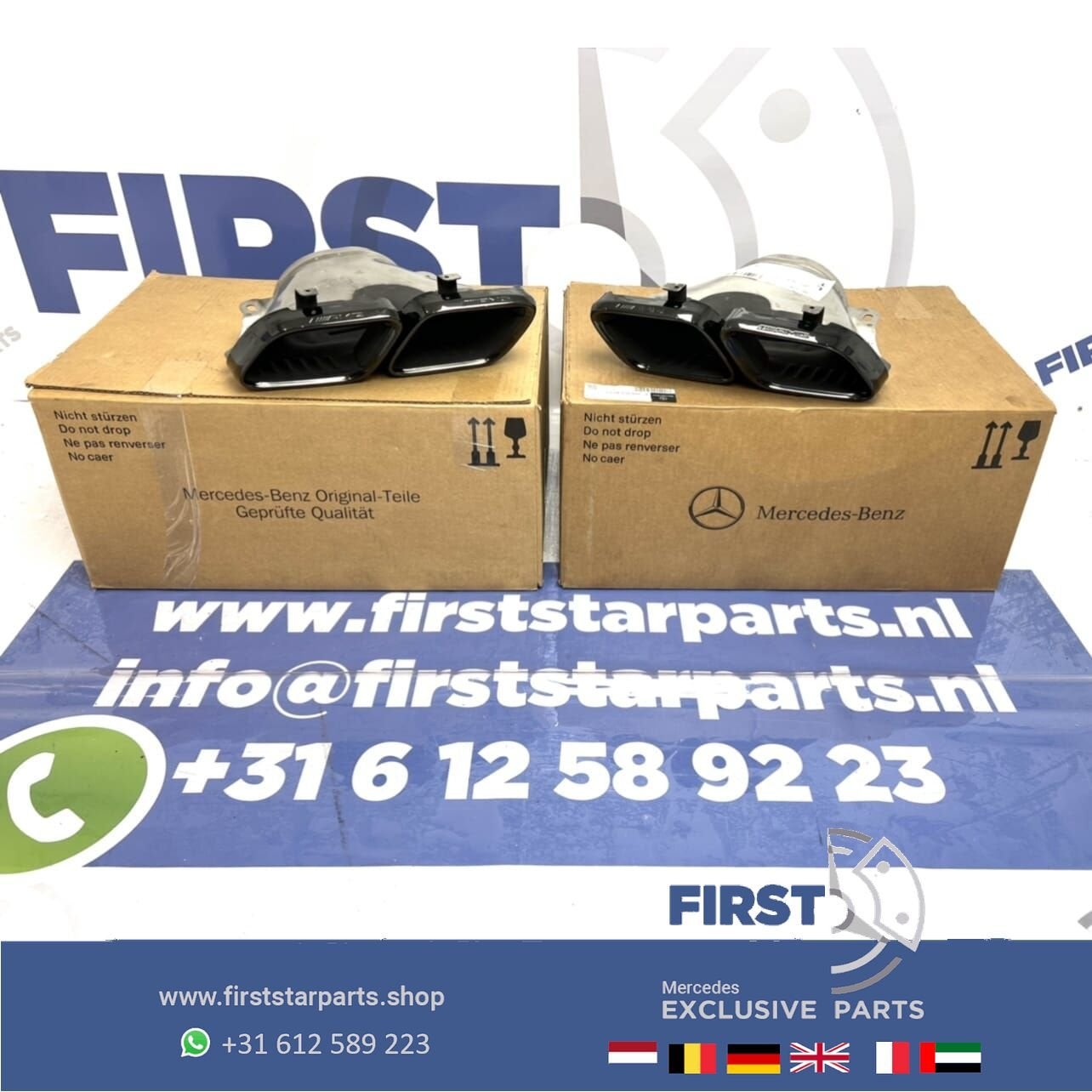 W205 C205 FACELIFT C63 AMG UITLAATSIERSTUKKEN SET ZWART orig, Auto-onderdelen, Gebruikt, -, Ophalen of Verzenden, -