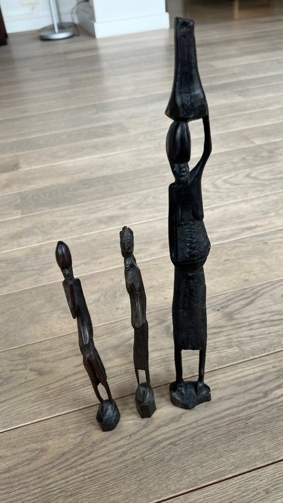 3 BEELDJES - MASAI-KRIJGERS (KENIA), Antiek en Kunst, Kunst | Niet-Westerse kunst, Hout, Afrika, Handgemaakt, Ophalen of Verzenden