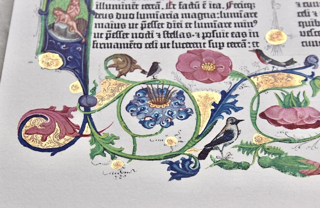 Biblia GUTENBERG Bijbel (ca. 1455) Blad Genesis 1 + GOUD!, Antiek en Kunst, Ophalen of Verzenden, Gutenberg Bijbel Biblia