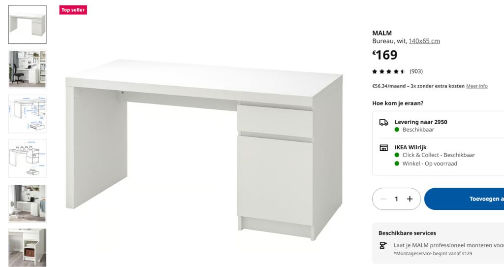 IKEA Malm Bureau - Wit, Ophalen, Gebruikt
