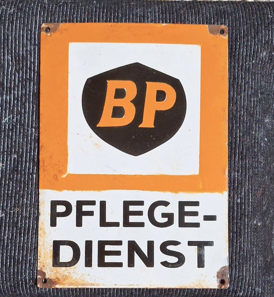 Emaille reclamebord van het Britse oliebedrijf BP️️⛽️, Verzamelen, Ophalen of Verzenden, Gebruikt, Reclamebord