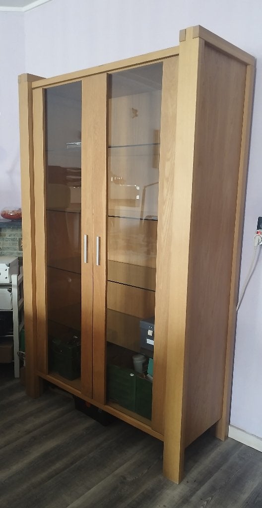 Vitrinekast hout, 4x glasplanken H.195, 100 tot 150 cm, Met deur(en), Ophalen of Verzenden, Zo goed als nieuw