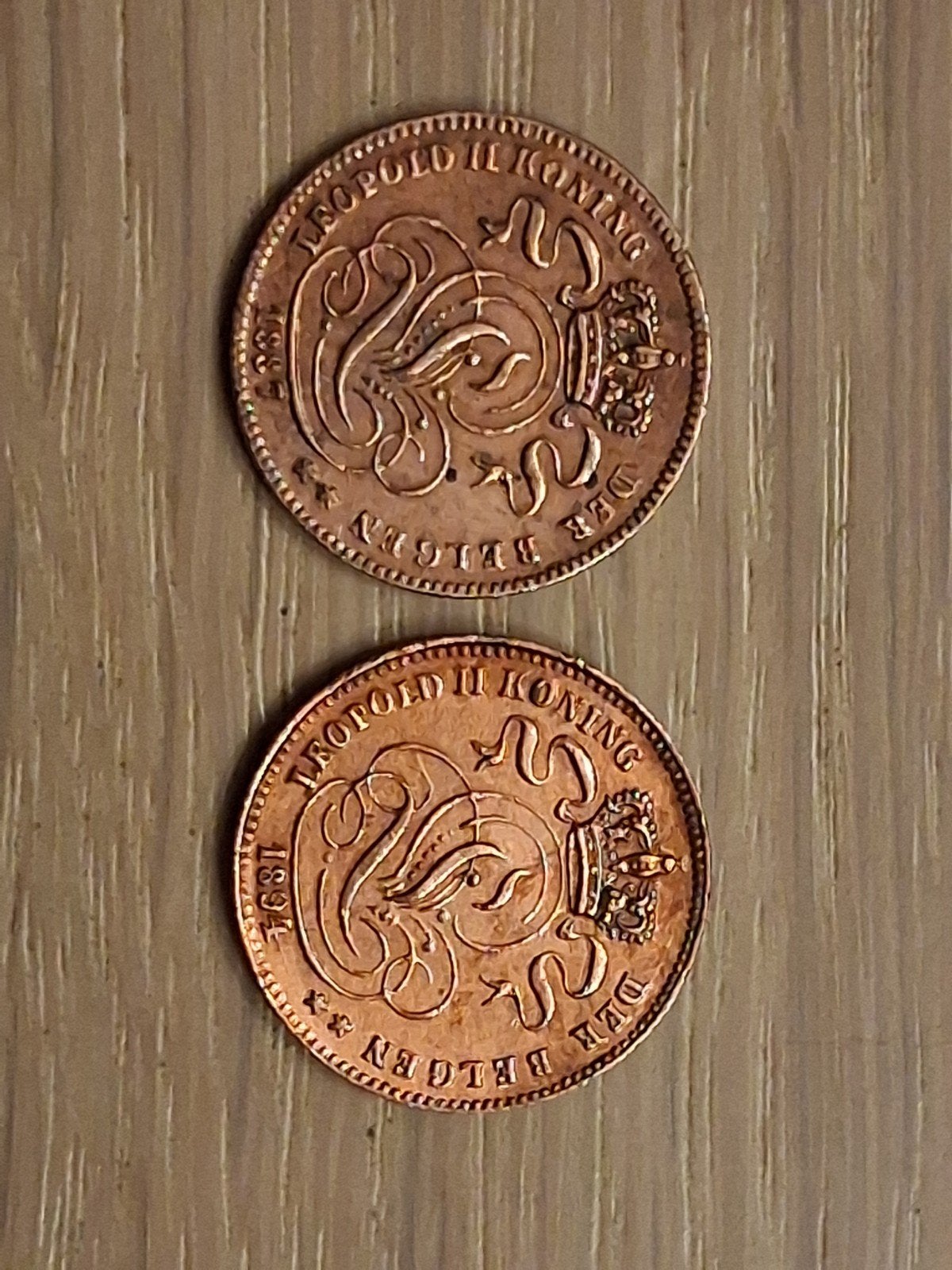 2 Belgische muntstukken Leopold II: 1 centiem, Enlèvement, Autre, Monnaie en vrac