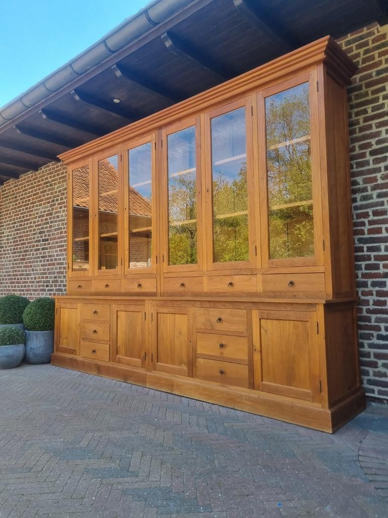 2x Teak buffetkast/vitrinekast GRATIS LEVERING, Ophalen, 200 cm of meer, Indo., Teakhout