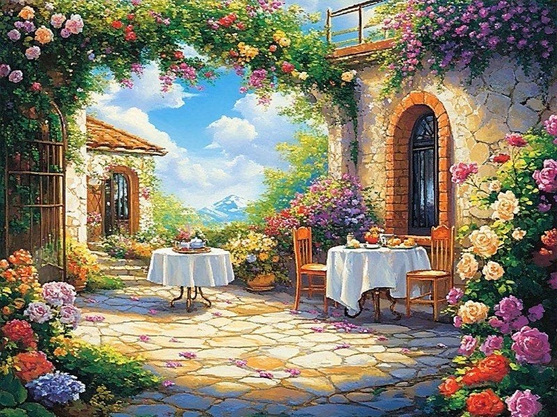 50x40cm Diamond Painting gezellige tuin (rond) nr 120, Nieuw, Meerkleurig, Ophalen of Verzenden, Overige materialen