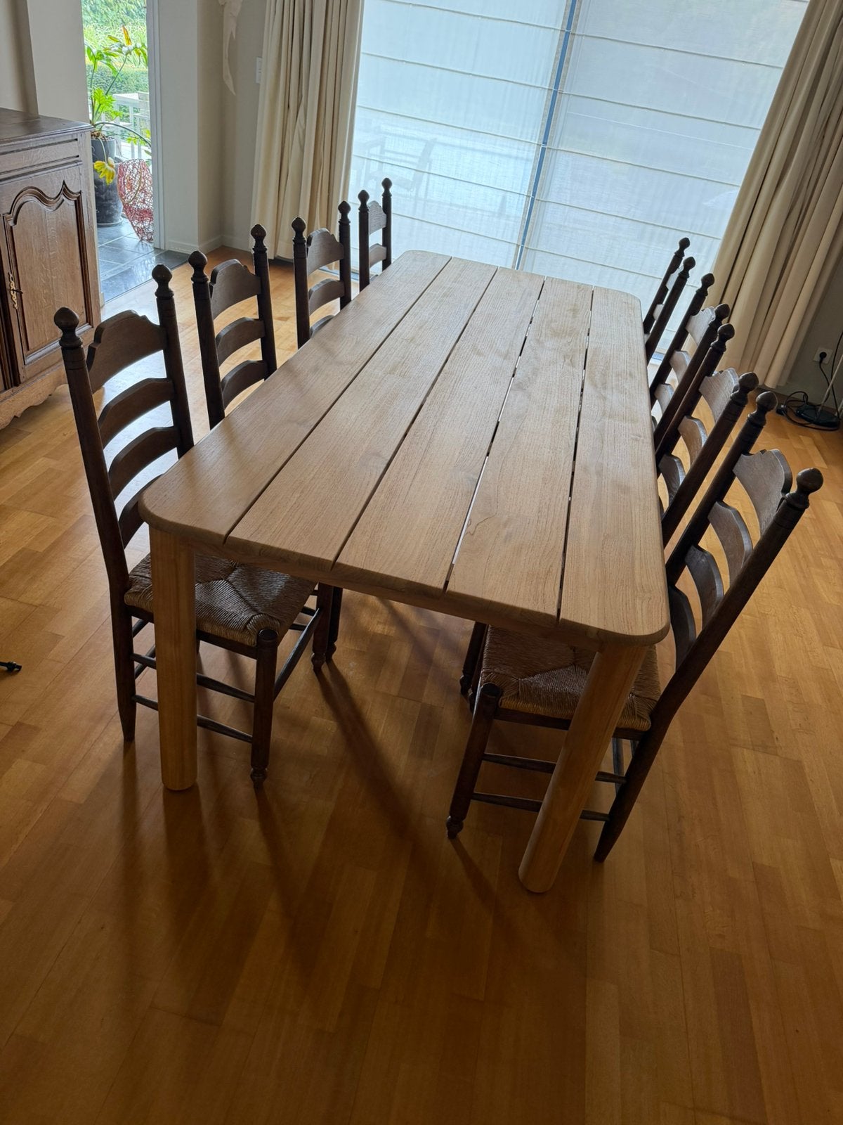 8 chaises à échelle authentiques en chêne avec passepoil, Enlèvement