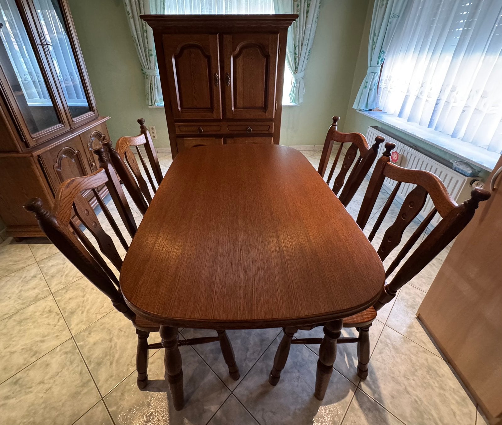 Keukentafel en stoelen., Huis en Inrichting, Ophalen, Gebruikt, 100 tot 150 cm, Eikenhout