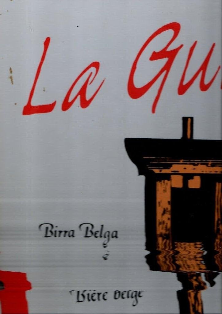 RECLAME PANCARTE LA GUILLOTINE BIER HUYGHE, Verzenden, Zo goed als nieuw, Reclamebord, Plaat of Schild
