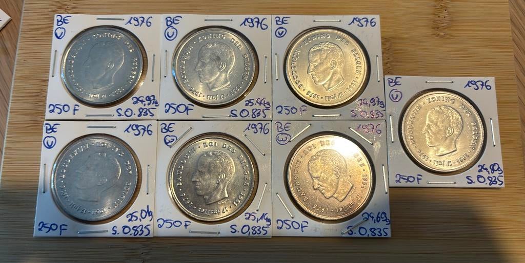 7x 250 belgische Franken, Argent, Enlèvement, Série, Argent