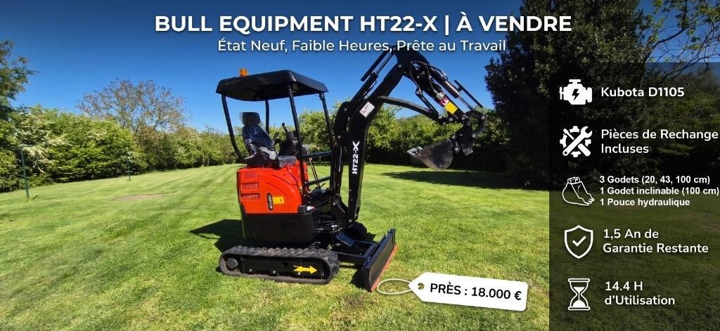 À VENDRE : Mini-Pelle BULL EQUIPMENT HT22-X, Enlèvement, Excavatrice