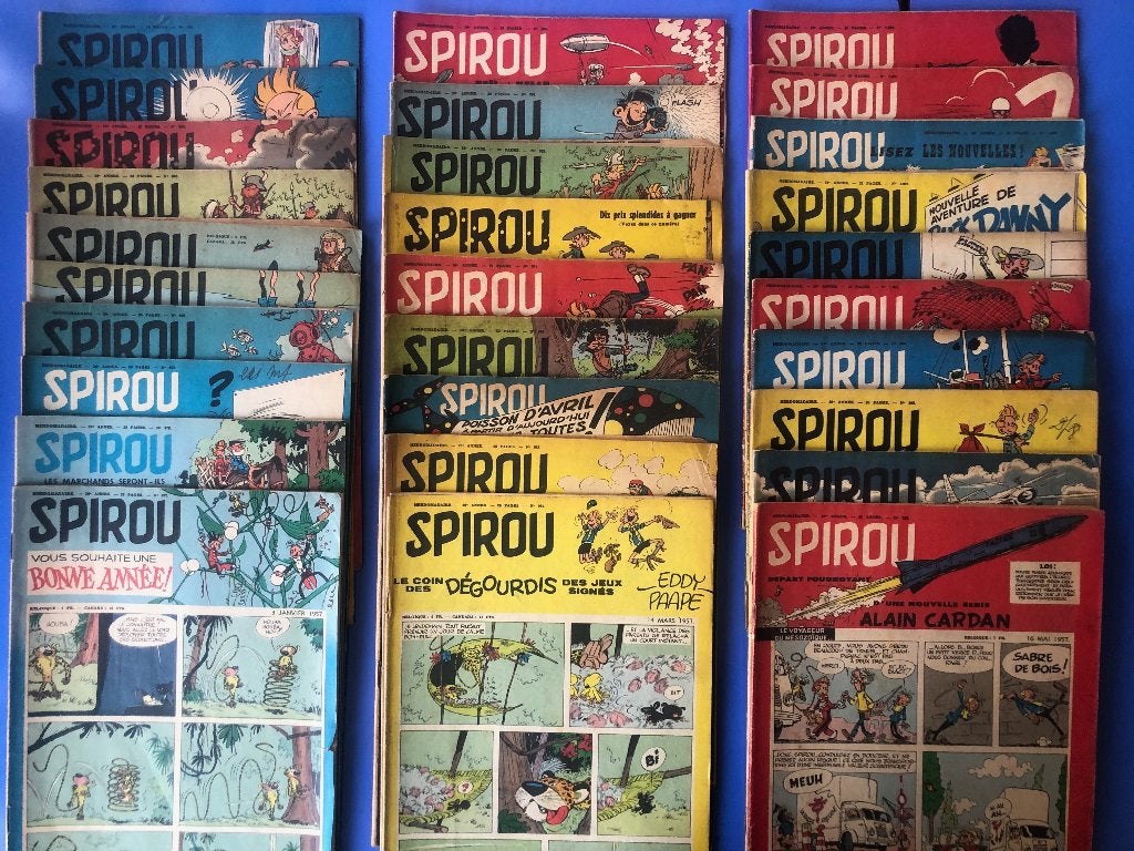 Spirou 1957 - Lot de Spirou entre les n. 977 et 1008, Boeken, Franquin Jijé Morris Sirius Peyo Tillieux Will Hubinon …, Meerdere stripboeken