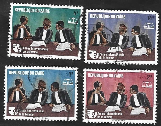 4 Postzegels Zaïre 1975 Internationaal jaar van de vrouw, Ophalen of Verzenden, Overige landen, Gestempeld