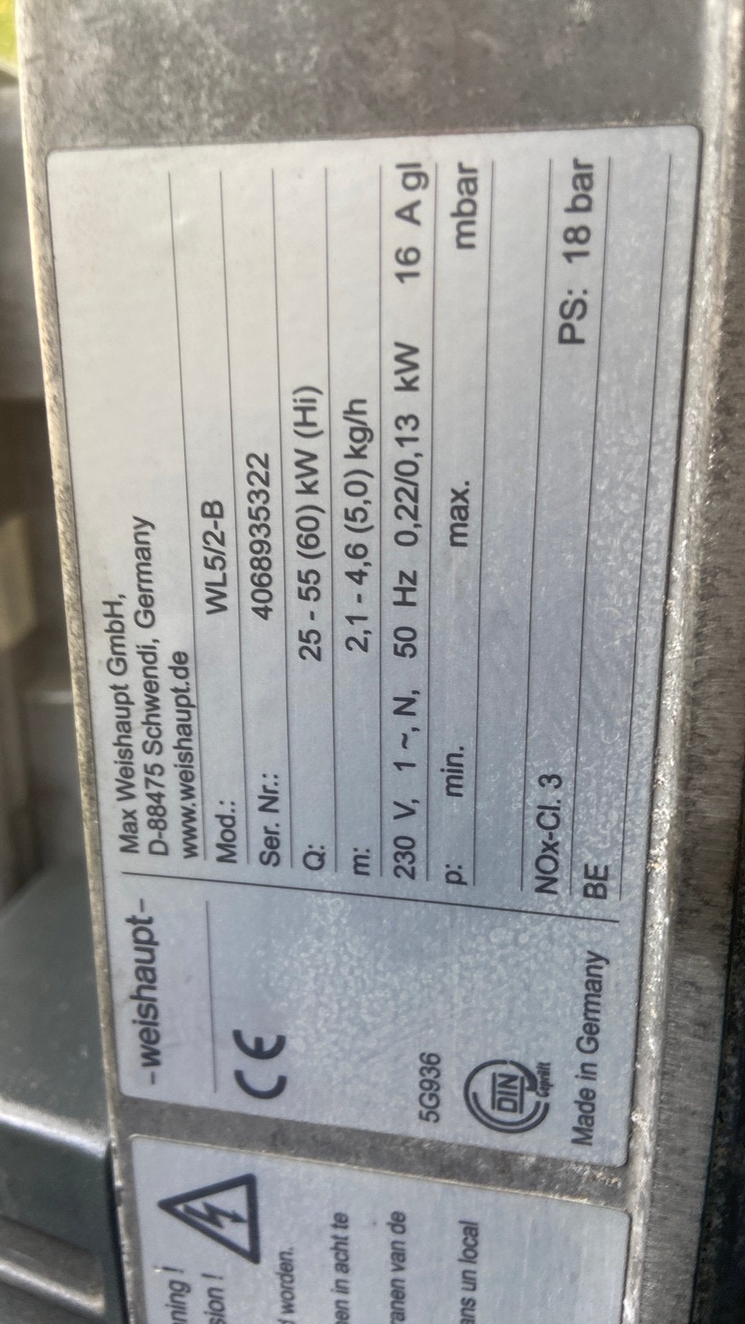 Brûleur à mazout Weishaupt 2022 -  nikel, WL5/2B 25-55kw, Bricolage & Construction, Enlèvement ou Envoi, Comme neuf