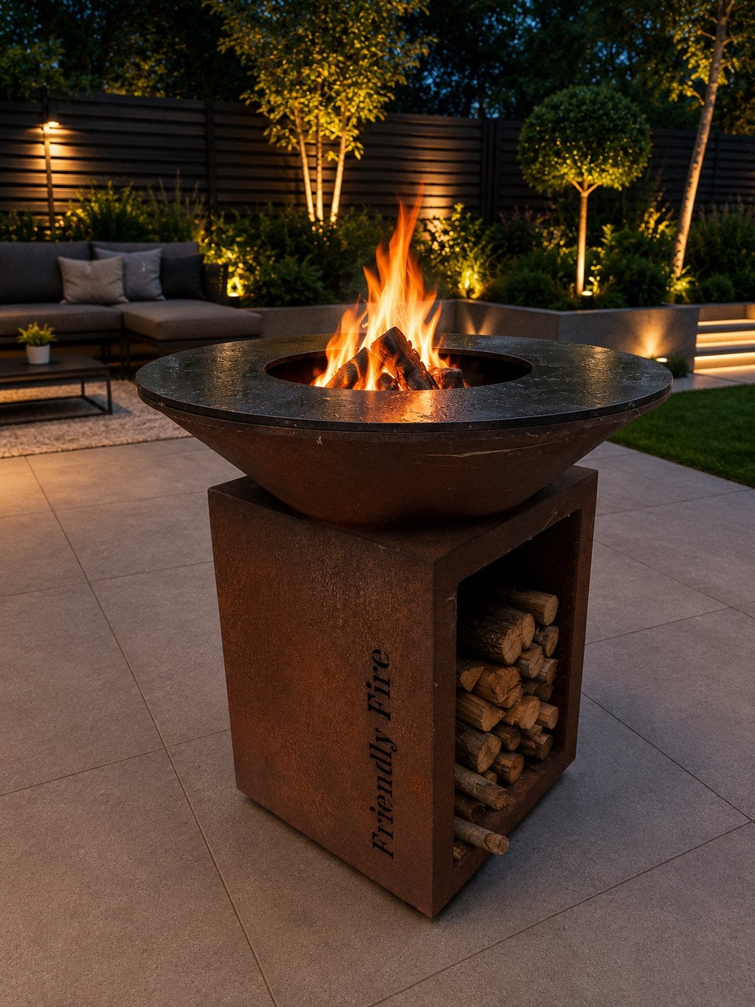 Barbecue Friendly Fire et brasero en acier Corten, Enlèvement, Utilisé