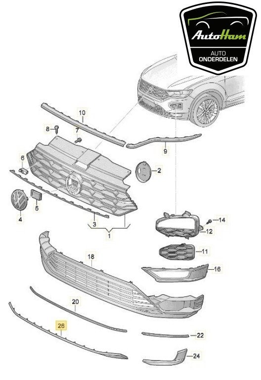 SPOILER Volkswagen T-Roc (|2GA853240|2GA853240GRU|), Nieuw, Volkswagen