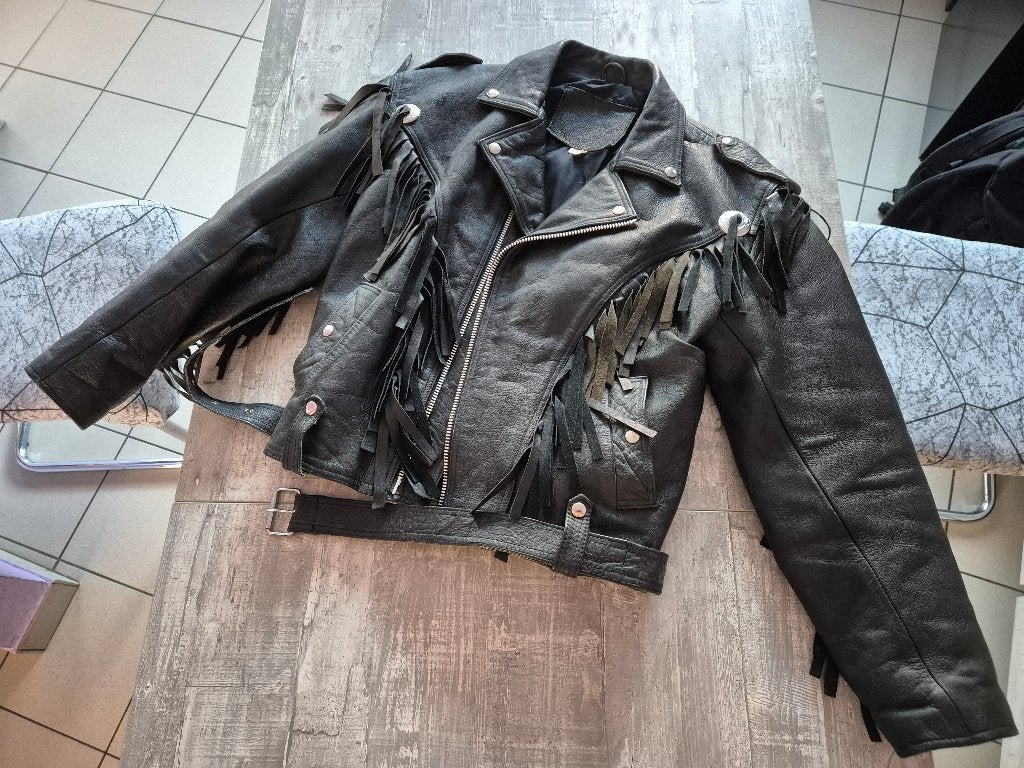 Zwarte leren jas voor groothandel in bikerstijl- T 50, Motoren, Ophalen of Verzenden, Tweedehands, Heren, Overige typen