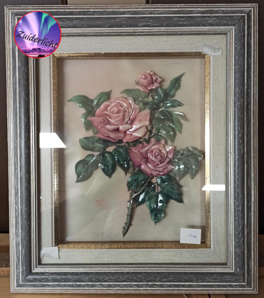 Roze Roos in Reliëf - Schilderij, Antiek en Kunst, Ophalen