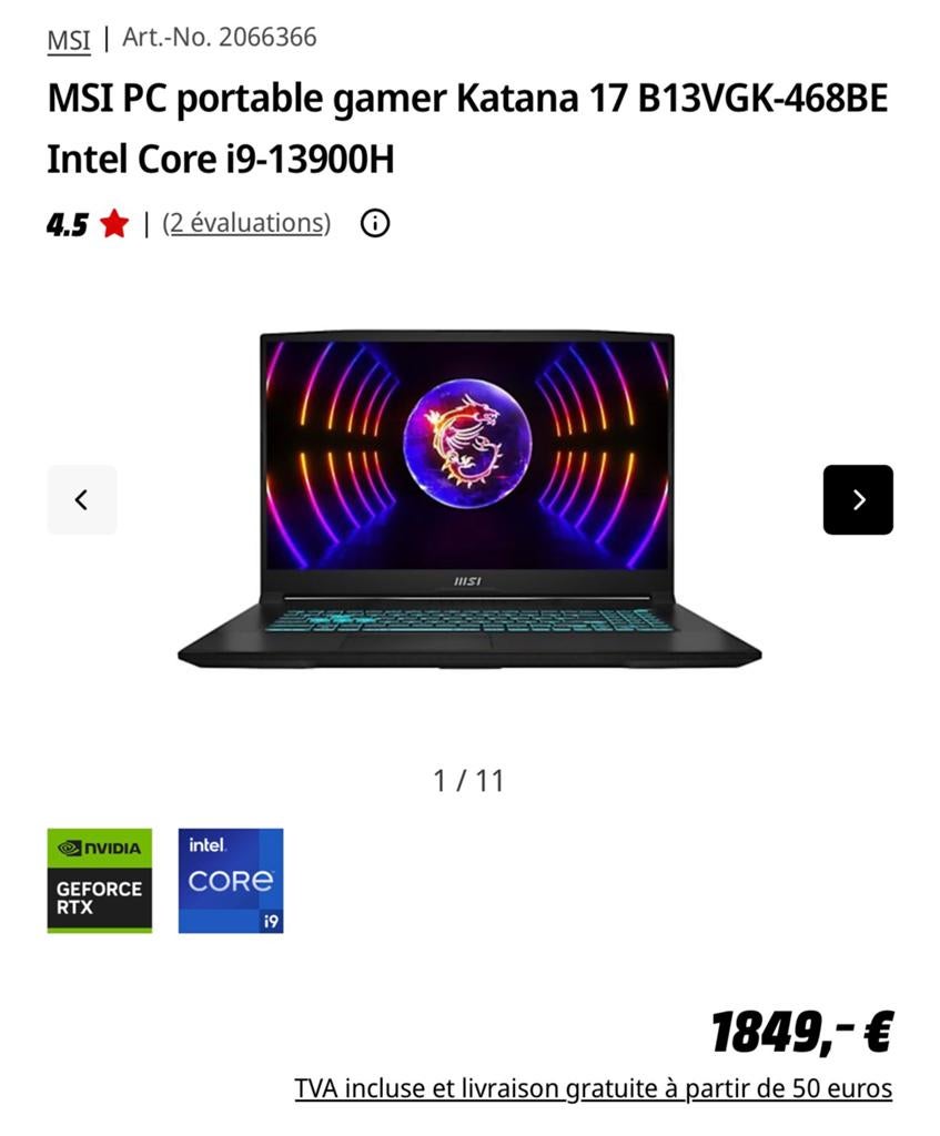 Pc gamer MSI laptop 240hz, Informatique & Logiciels, Enlèvement, Comme neuf, Gaming, SSD