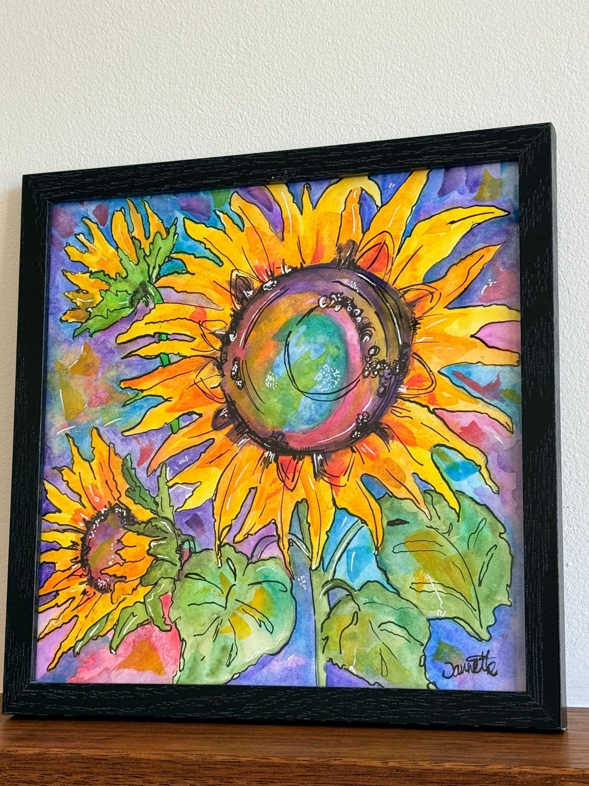 Sunflower aquarel, Antiek en Kunst, Kunst | Schilderijen | Abstract, Verzenden