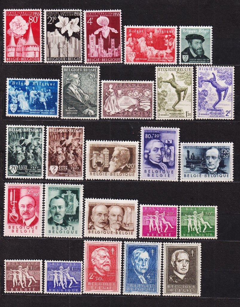 Belgique 1955 année complète, Envoi, Non oblitéré, Trace d'autocollant