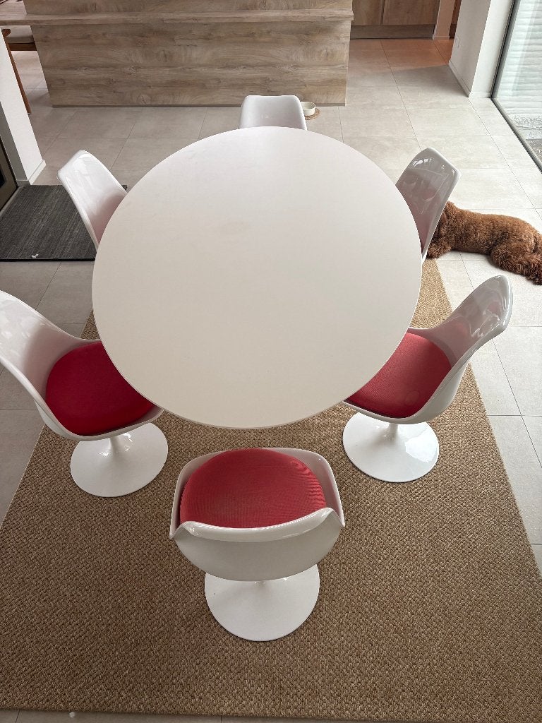 Tulip eettafel met 6 stoelen, Ophalen, Gebruikt, 100 tot 150 cm, Vijf personen of meer