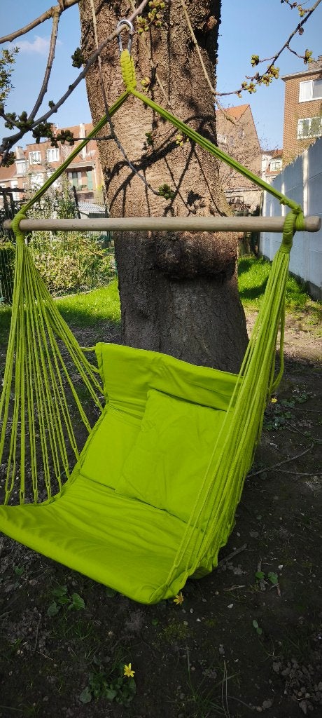 Siège suspendu / fauteuil hamac vert avec coussin, Jardin & Terrasse, Hamacs, Neuf, Une personne, Enlèvement