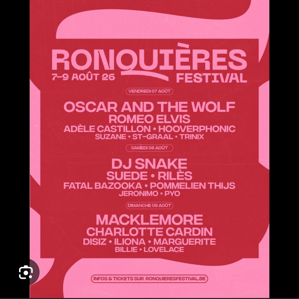 Ronquières festival 2026 dagticket 07/08, 08/08 of 09/08