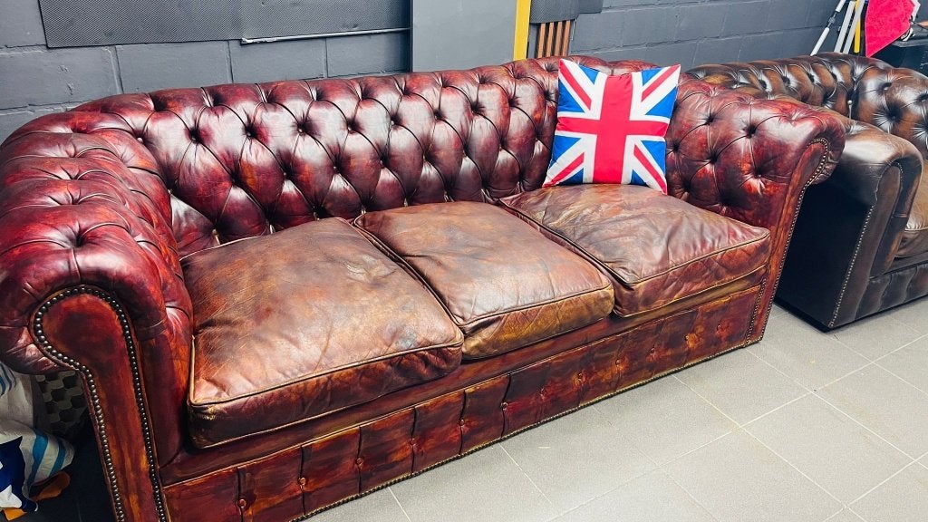 Ensemble Chesterfield ancien cuir – Canapé + Fauteuil, Enlèvement, Utilisé, Cuir