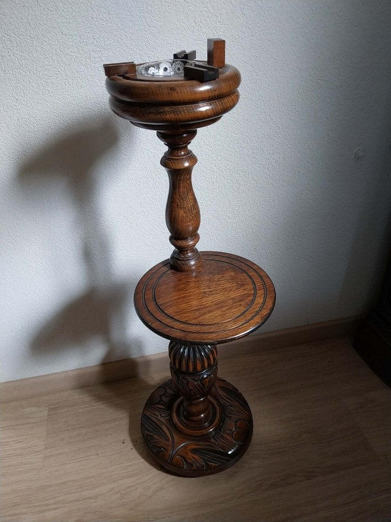 Antieke eikenhouten rookstandaard / rooktafel met asbak, Antiek en Kunst, Ophalen