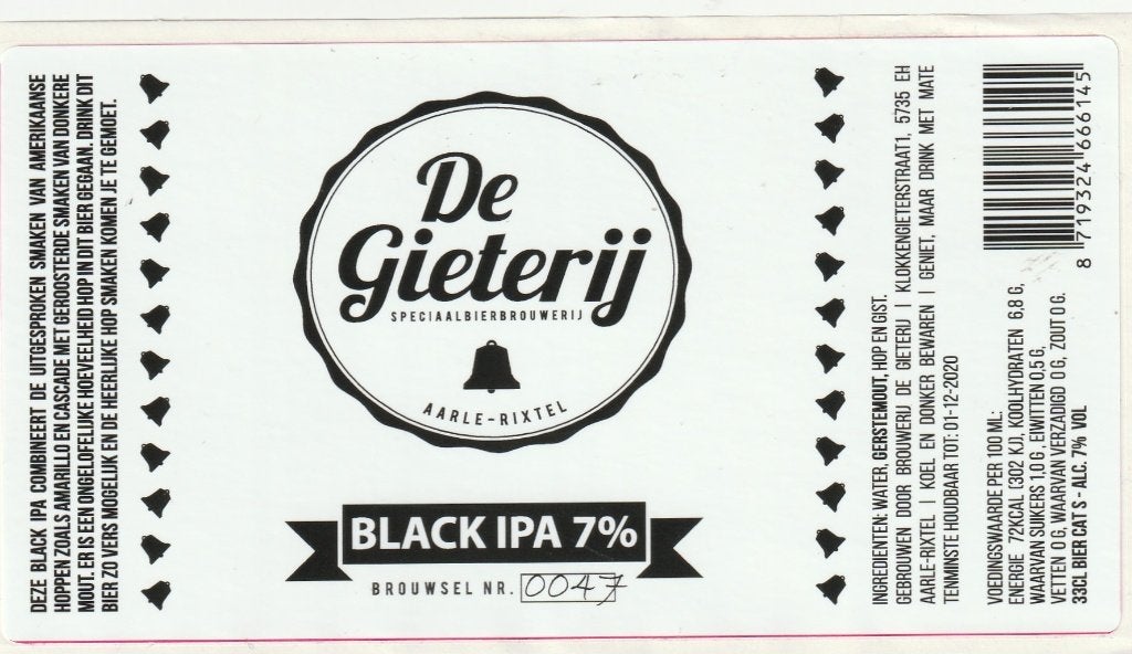 bieretiket Nederland De Gieterij : Black IPA, Verzamelen, Biermerken, Verzenden, Nieuw, Overige typen, Overige merken
