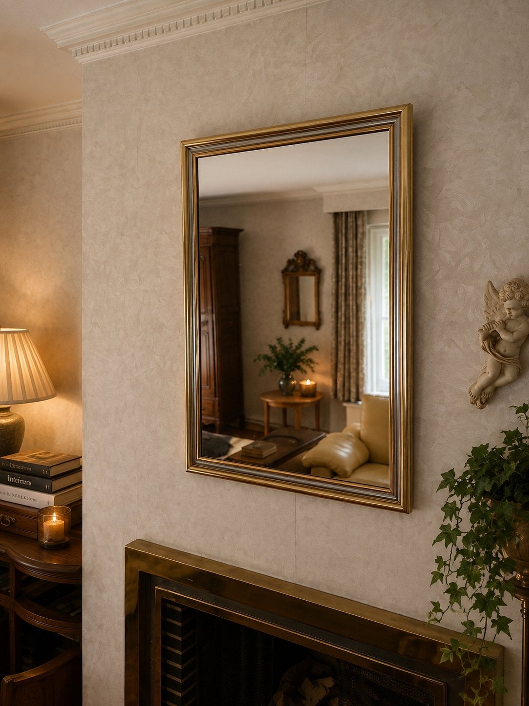 Grote vintage spiegel met goudkleurige lijst, Huis en Inrichting, Ophalen, Zo goed als nieuw