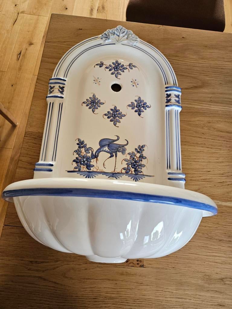 Wandfontein wastafel met delftse blauwe decors met bijhorend, Ophalen, Nieuw, Wastafel