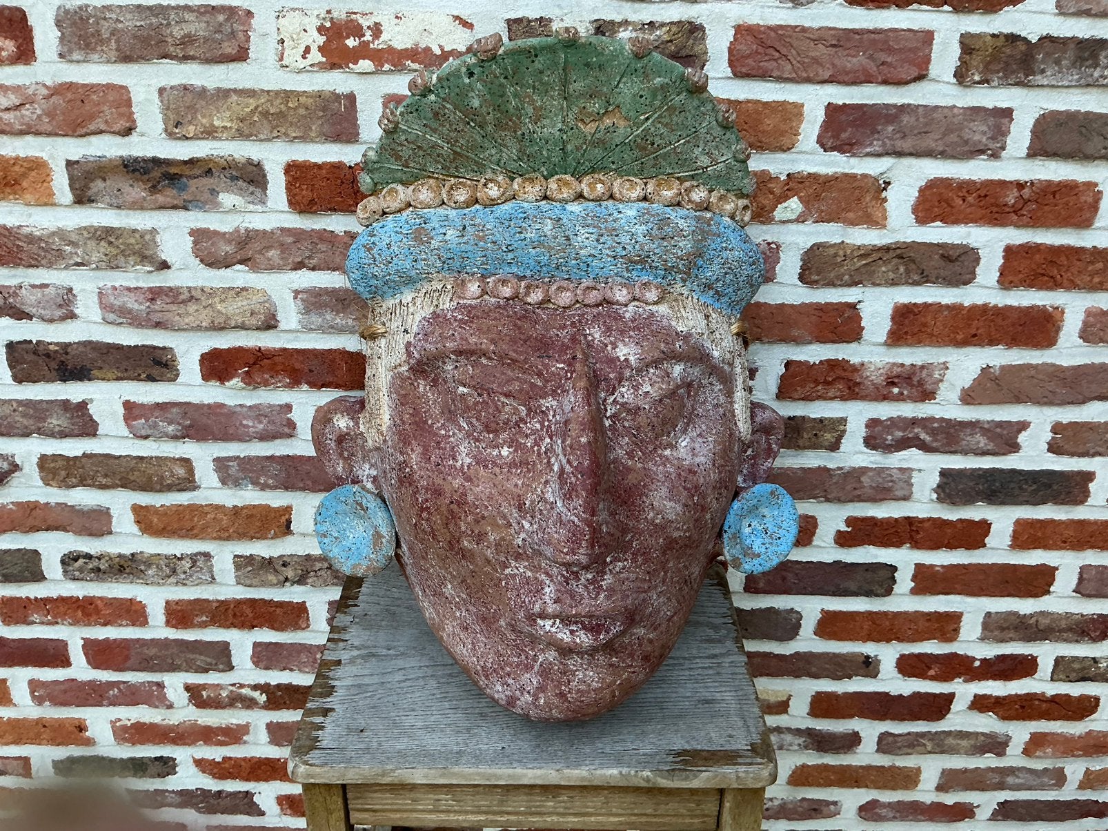 Grand masque inca vintage (54 cm x 44) en terre cuite., Antiquités & Art, Enlèvement, Masque