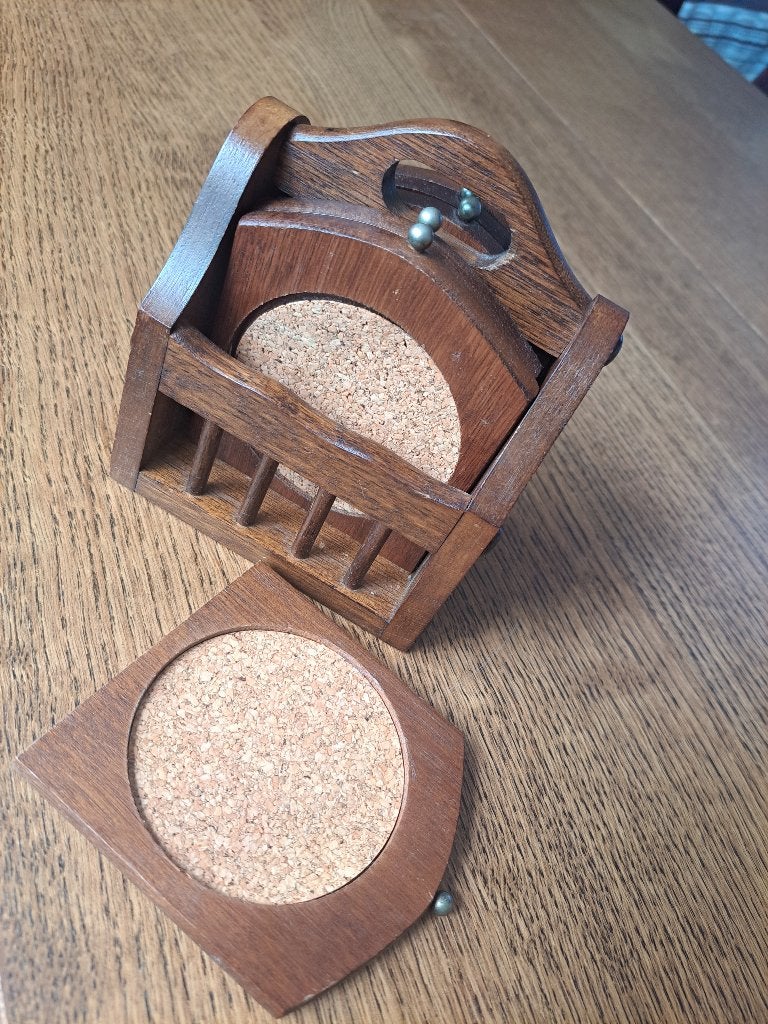 Vintage onderzetters, Hout, Gebruikt, Handgemaakt, Glasonderzetter