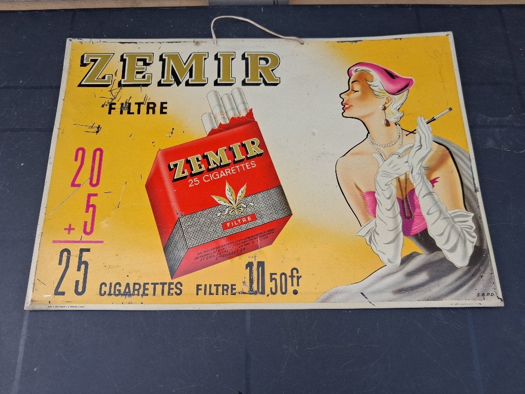 oud blikken reclamebord  ZEMIR JAAR 1956, Verzamelen, Merken en Reclamevoorwerpen, Ophalen of Verzenden, Gebruikt, Reclamebord