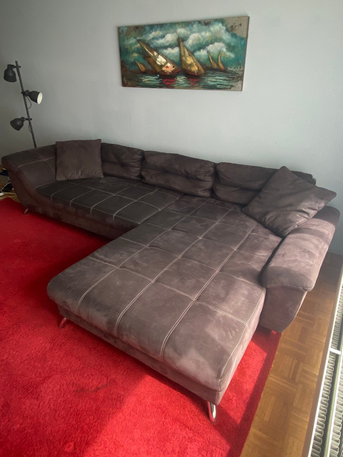 Luxe bankstel + voetenbank (incl. Kussens), Ophalen, 125 cm of meer, Zo goed als nieuw, Rechthoekig