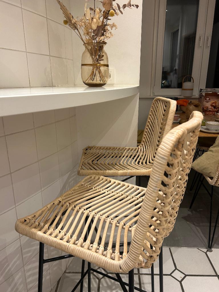 2 chaises de bar BOHEMA, Maison & Meubles, Chaises, Comme neuf, Deux, Enlèvement, Osier ou Rotin