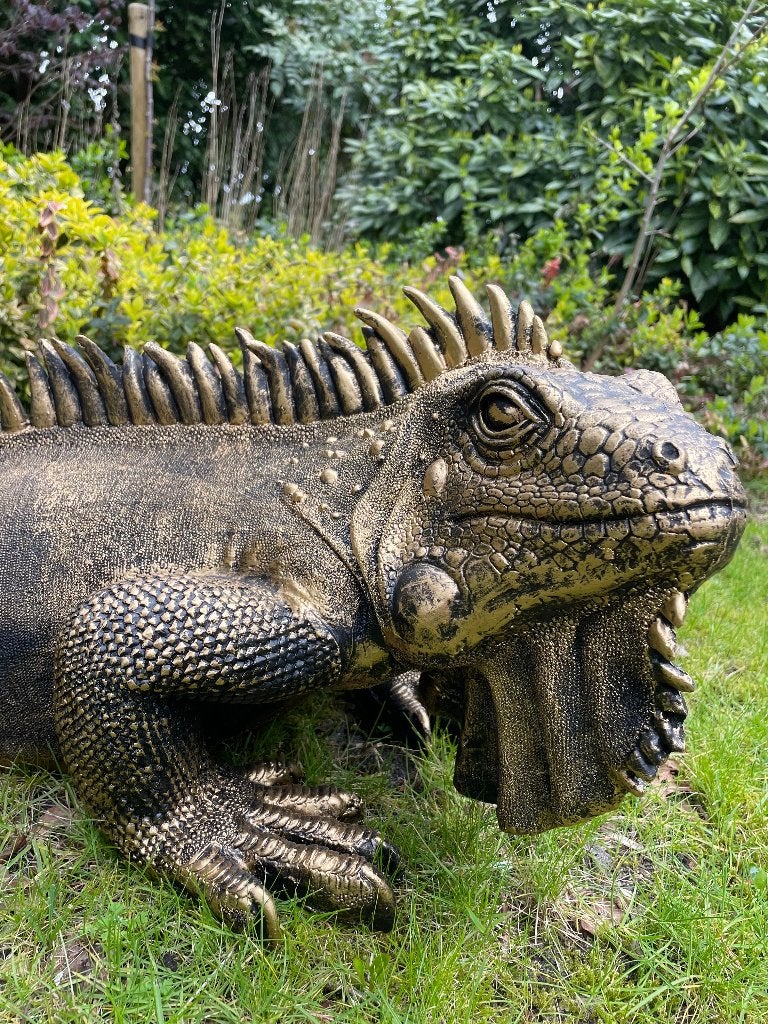 Leguaan, Goud, tuin, zwembad, vijver, salamander 100cm, Ophalen, Nieuw, Kunststof, Dierenbeeld