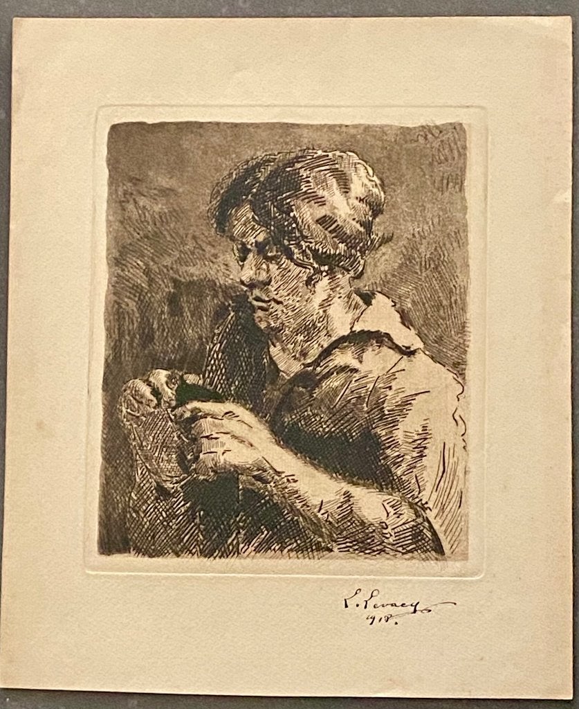 Grote ETS 1918 getekend Levaeq?, Antiek en Kunst, Kunst | Etsen en Gravures, Ets, Portret, Ophalen of Verzenden, Origineel