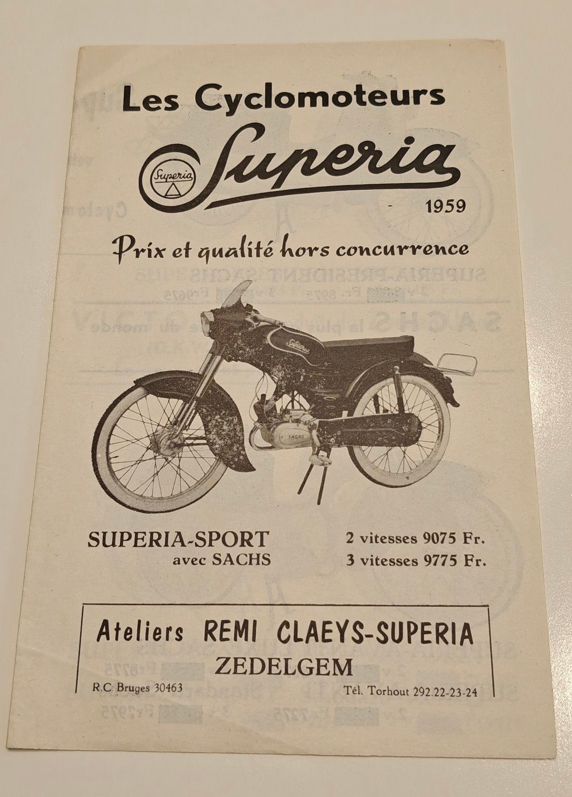 Folder Superia bromfietsen 1959, Vélos & Vélomoteurs, Envoi