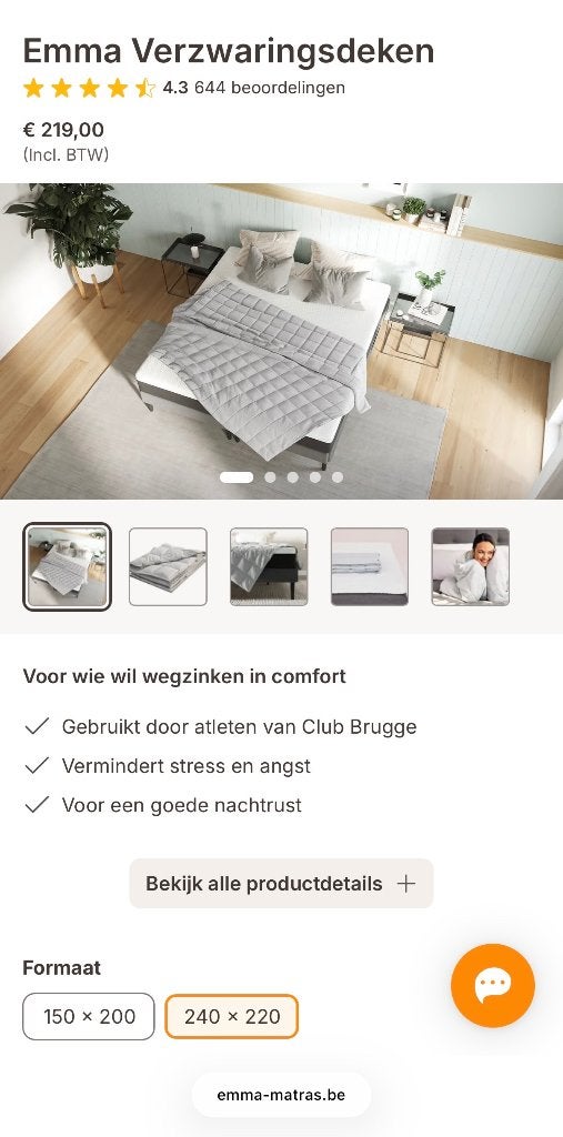 Verzwaringsdeken Emma Sleep 240 x 220, Ophalen, Deken of Dekbed, Grijs, Nieuw